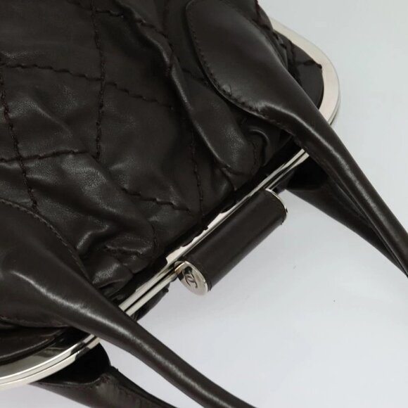 CHANEL Wild Stitch Matelasse Hand Bag Leather Brown Silver CC Auth 135451 - Picture 7 of 16